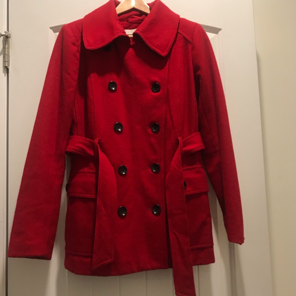 Like new NY&Co Red Pea Coat with Belt